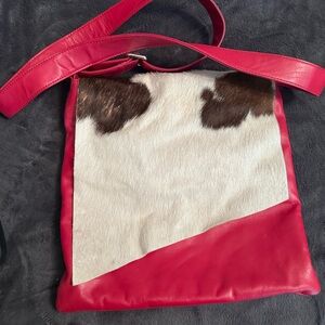 Chic Red and Brown Leather Shoulder Bag